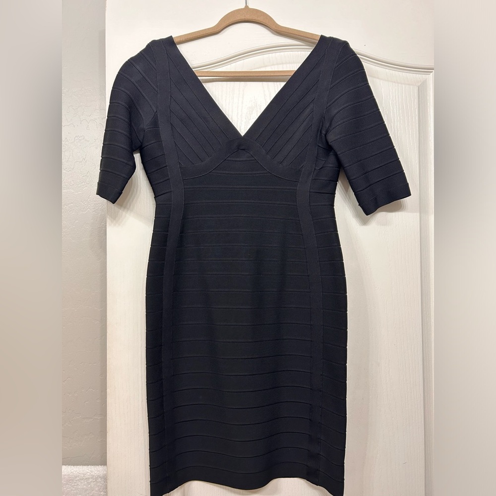 Herve Leger black knee length dress